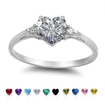 Mood Ring with Lovely Heart Design AAA Cubic Zirconia Crystals Prong Setting Silver Colour Ring - The Jewellery Supermarket